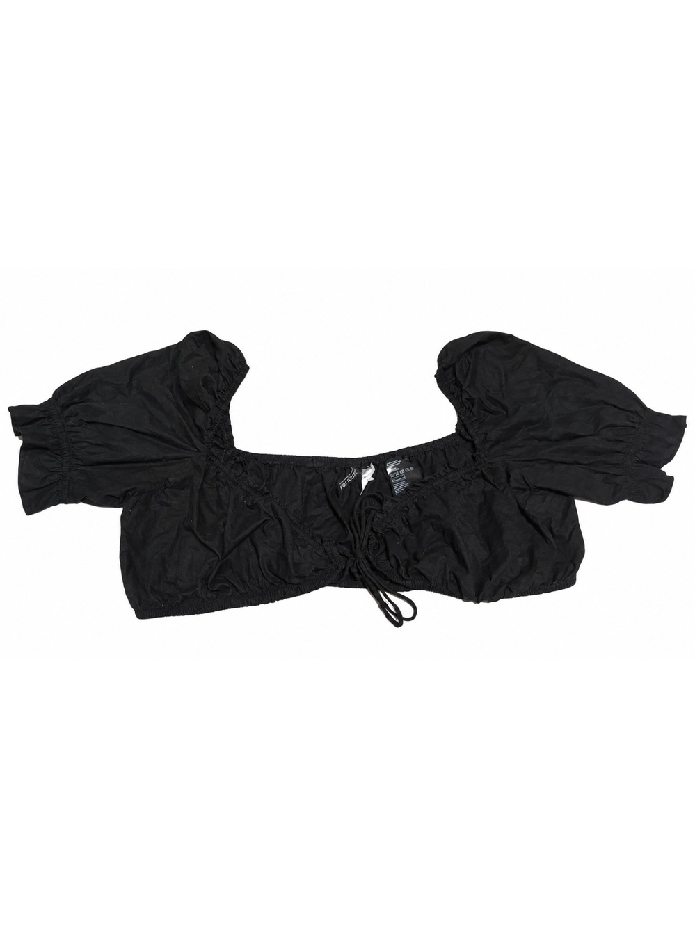 H&M Black Cropped Puff Sleeve Blouse XL 100% Cotton Off Shoulder Ruched Top